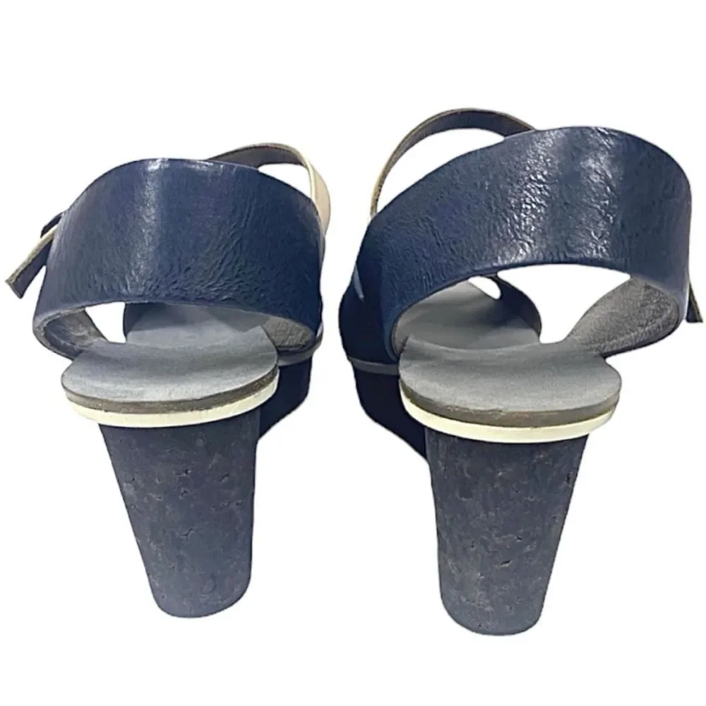 Coclico Guya Women’s Blue Leather Wedge Sandals Made in Spain 10.5 M